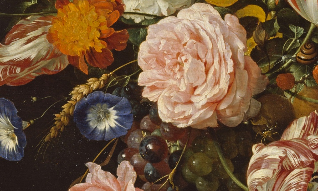 Jan D. de Heem, <i>Girlande aus Blumen und Früchten </i>(Detail)