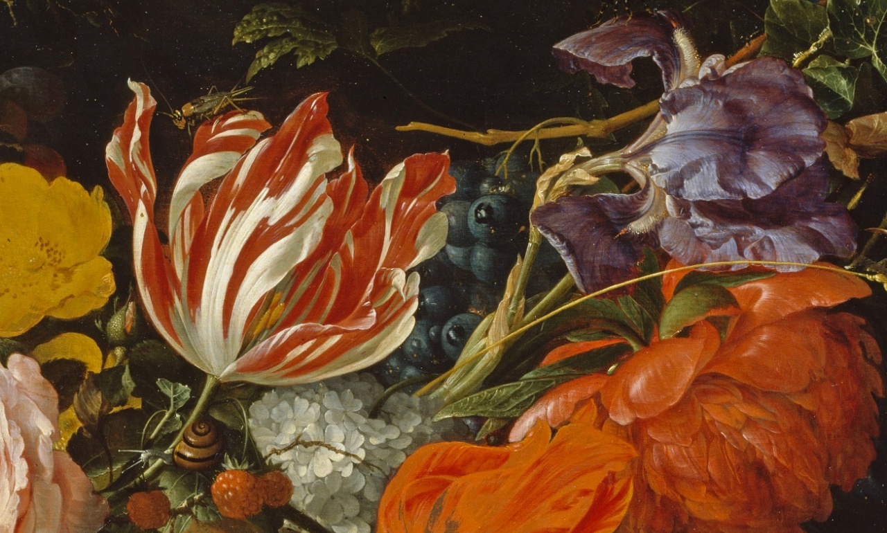 Jan D. de Heem, <i>Girlande aus Blumen und Früchten </i>(Detail)