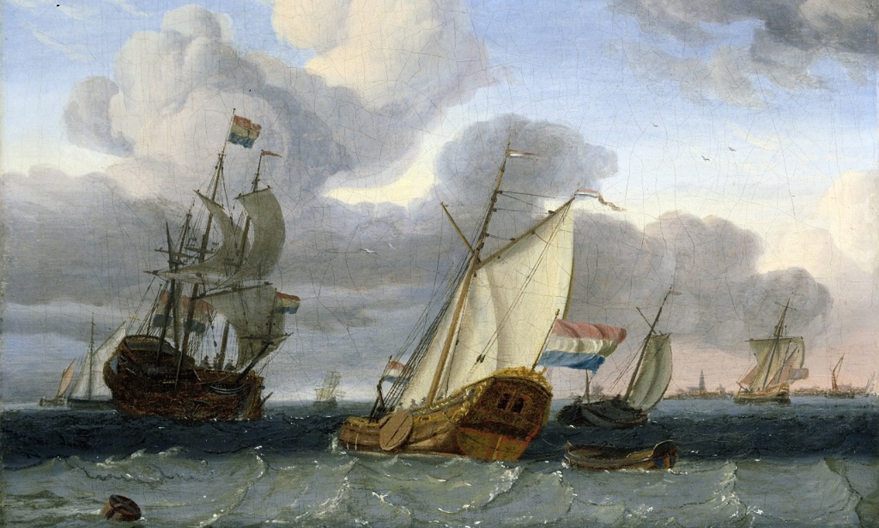 Jan Claesz Rietschoof, <i>Holländische Schiffe vor einer Stadt</i>