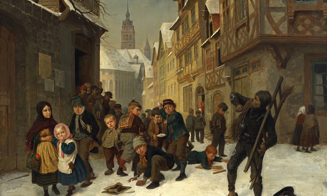 Fritz Paulsen, Schulkinder mit Schornsteinfeger, 1867